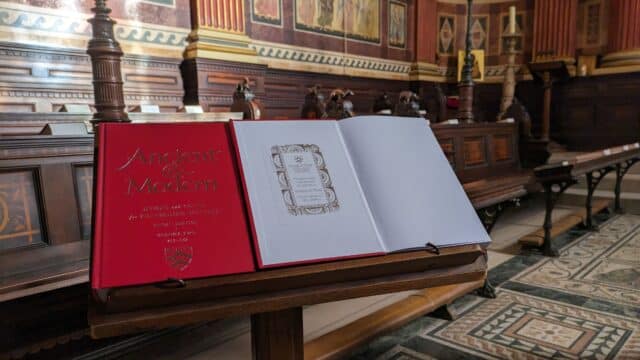 Open hymn book on lectern
