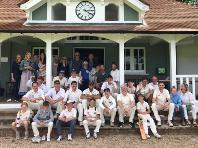 Alumni cricketers at the pavilion