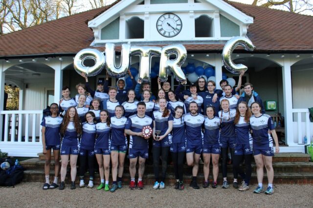 Touch rugby teams assembled in front of the pavilion