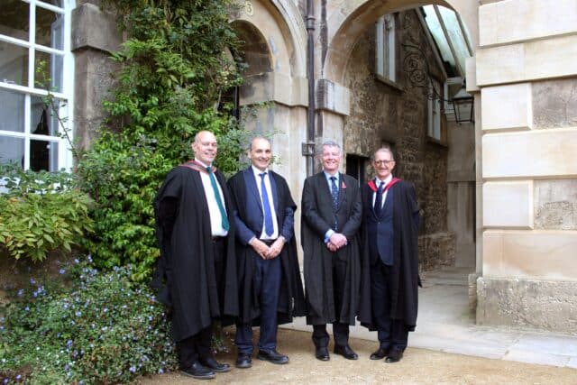 Dr Scott Scullion (Dean of Degrees), Sir John Benger, Sir Richard Moore, David Isaac (Provost)