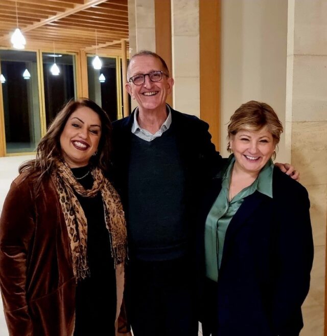 Naz Shah and Emily Thornberry with David Isaac