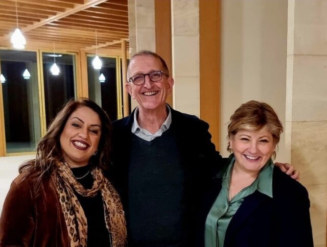 Naz Shah and Emily Thornberry with David Isaac