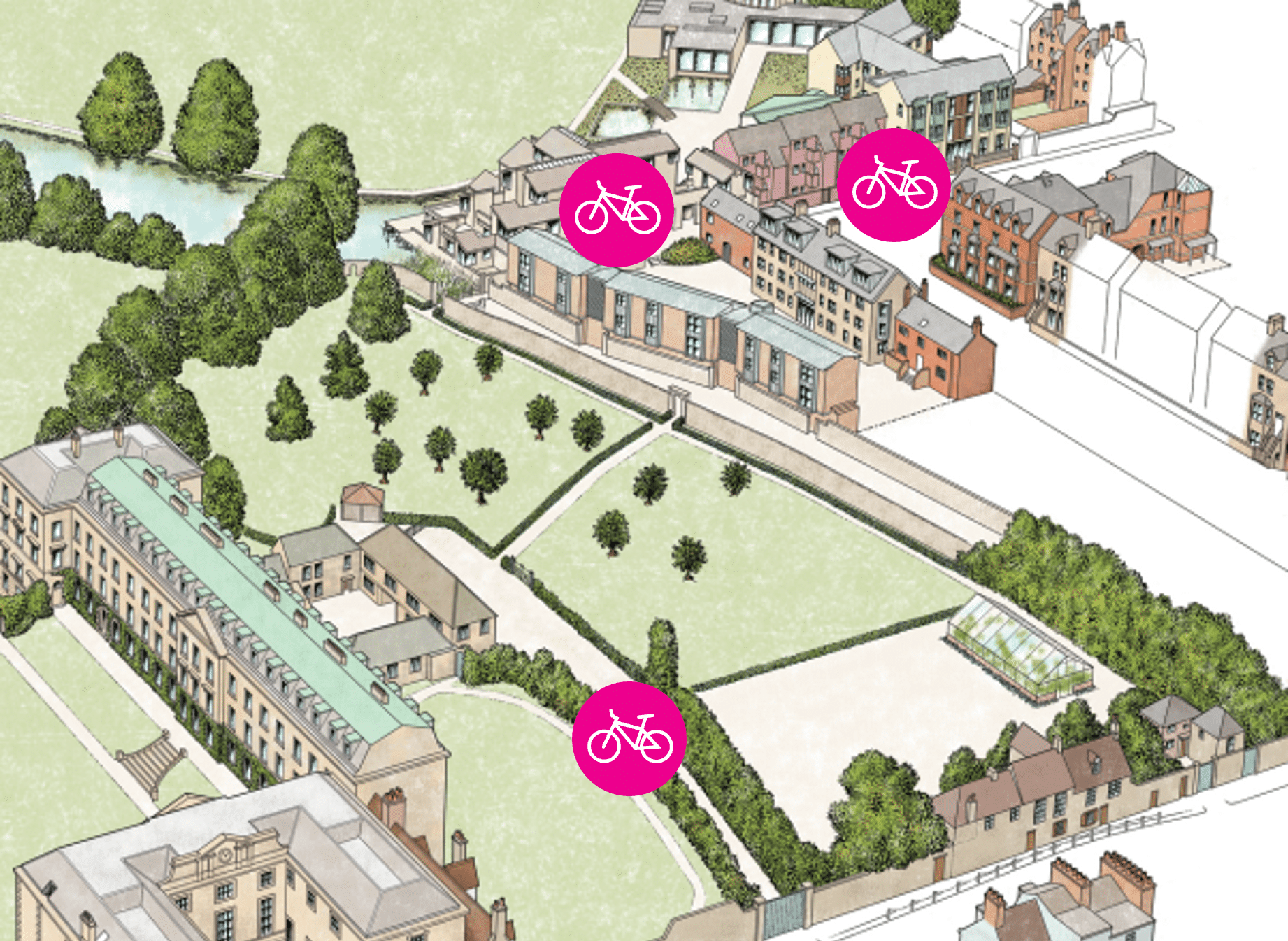 College map with bicycle symbols