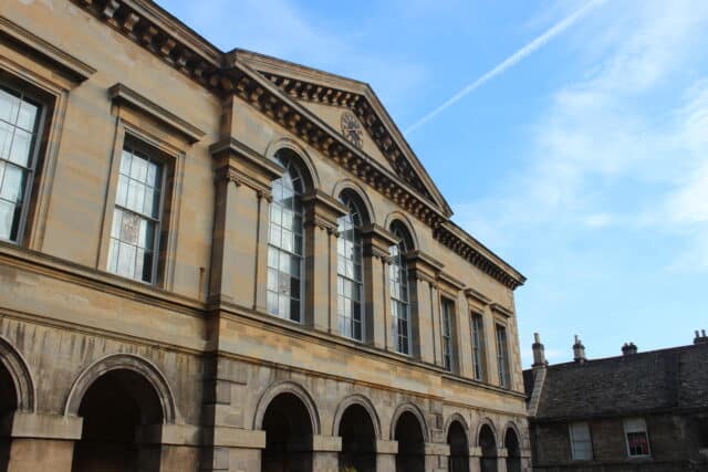 Library building and blue sky