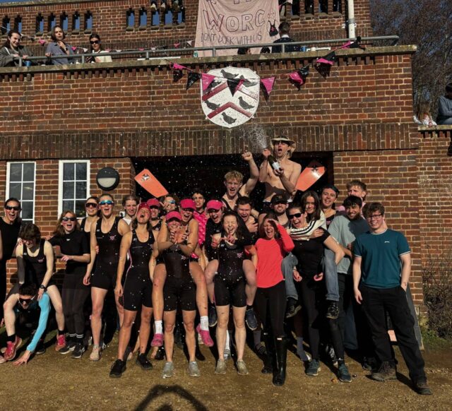 Rowers celebrating outside the Boat House